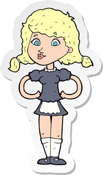 sticker of a cartoon happy waitress woman vector
