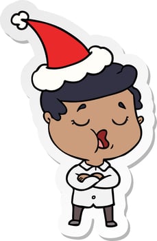 sticker cartoon of a man talking wearing santa hat vector
