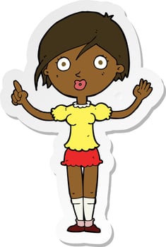sticker of a cartoon girl asking question vector