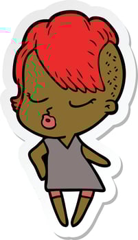 sticker of a cartoon pretty hipster girl vector