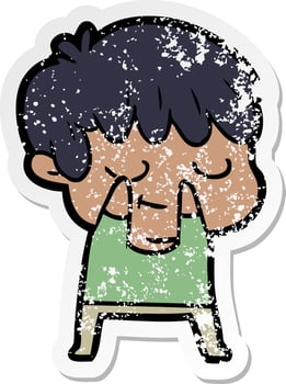 distressed sticker of a happy cartoon boy vector