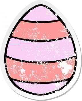 distressed sticker of a quirky hand drawn cartoon easter egg vector