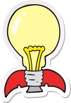 sticker of a cartoon lightbulb rocket ship vector