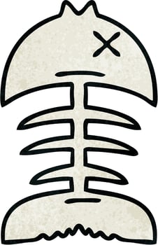 quirky hand drawn cartoon dead fish bone vector