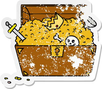 distressed sticker cartoon doodle of a treasure chest vector