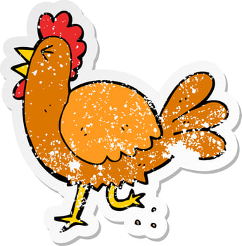 distressed sticker of a cartoon rooster vector