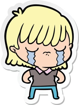sticker of a cartoon woman crying vector