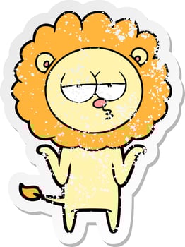 distressed sticker of a cartoon bored lion vector