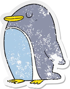 distressed sticker of a cartoon penguin vector