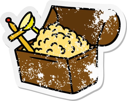 distressed sticker cartoon doodle of a treasure chest vector