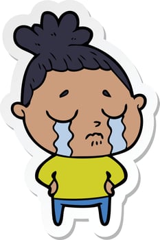 sticker of a cartoon crying woman vector