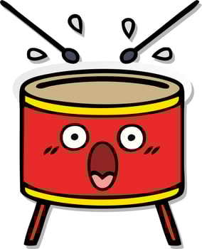 distressed sticker of a cute cartoon drum vector