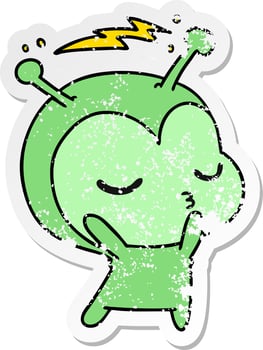 distressed sticker cartoon of a cute kawaii alien vector
