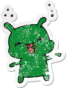 distressed sticker cartoon kawaii cute happy alien vector