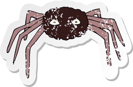 retro distressed sticker of a cartoon spider vector