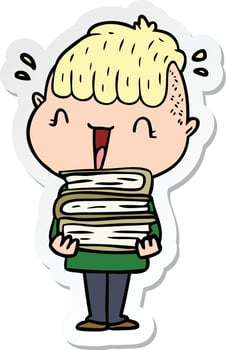 sticker of a cartoon happy boy surprised vector
