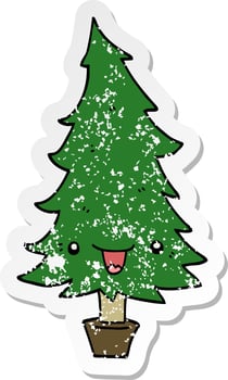 distressed sticker of a cute cartoon christmas tree vector