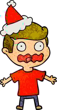 textured cartoon of a man totally stressed out wearing santa hat vector