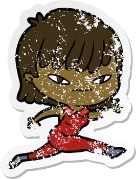 distressed sticker of a cartoon woman vector