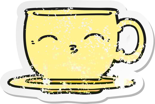 distressed sticker of a cartoon tea cup vector