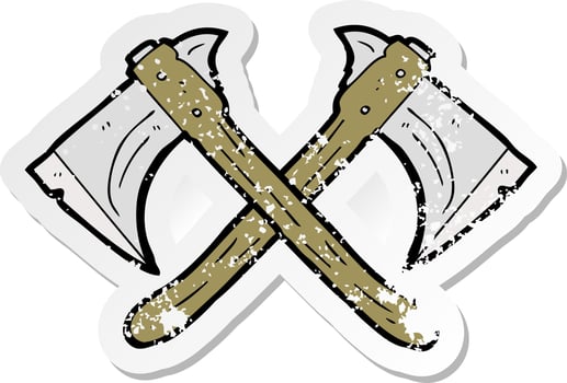 retro distressed sticker of a cartoon crossed axes vector