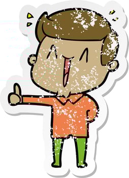 distressed sticker of a cartoon happy man vector