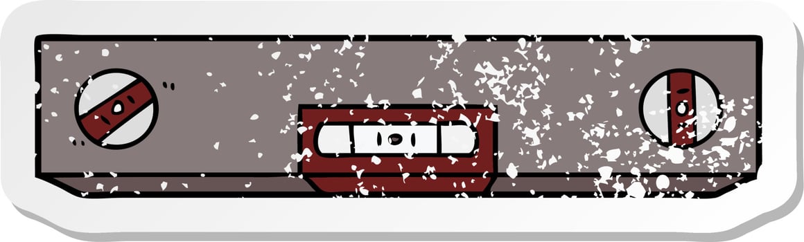 distressed sticker of a cartoon spirit level vector