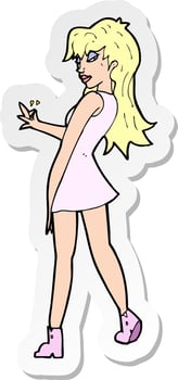 sticker of a cartoon woman posing in dress vector