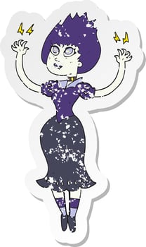 retro distressed sticker of a cartoon vampire girl vector