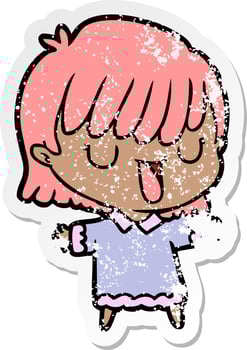 distressed sticker of a cartoon woman vector
