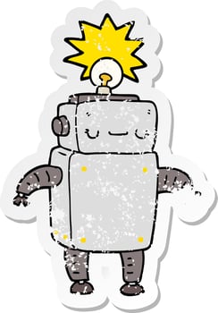 distressed sticker of a cartoon robot vector
