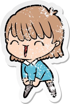 distressed sticker of a cartoon woman vector