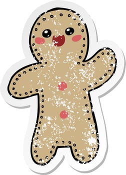 distressed sticker of a cartoon gingerbread man vector