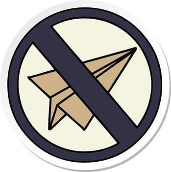 sticker of a cute cartoon no paper aeroplane sign vector