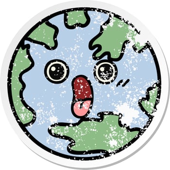 distressed sticker of a cute cartoon planet earth vector