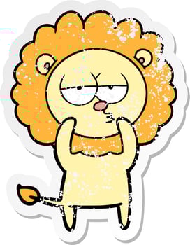 distressed sticker of a cartoon bored lion vector