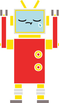 flat color retro cartoon crying robot vector