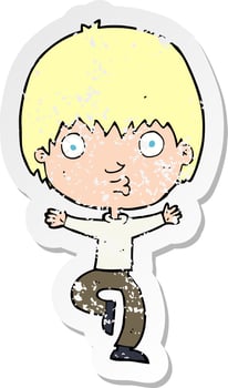 retro distressed sticker of a cartoon excited boy vector