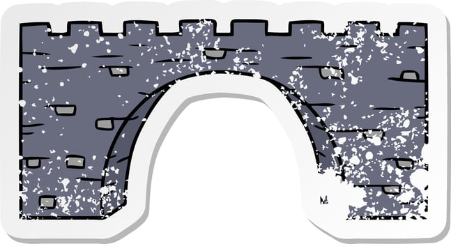 distressed sticker cartoon doodle of a stone bridge vector