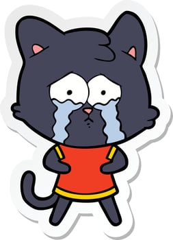 sticker of a cartoon crying cat vector