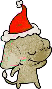 textured cartoon of a smiling elephant wearing santa hat vector