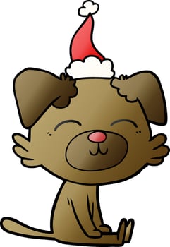 gradient cartoon of a dog wearing santa hat vector