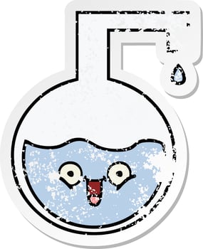 distressed sticker of a cute cartoon science bottle vector