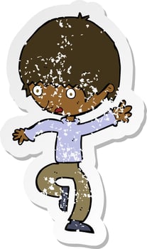 retro distressed sticker of a cartoon panicking man vector