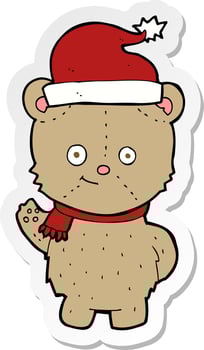 sticker of a cartoon christmas teddy bear vector