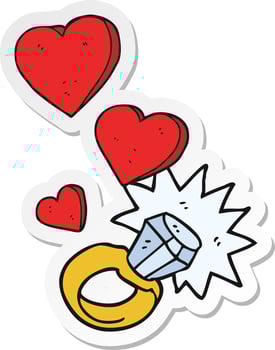sticker of a cartoon diamond engagement ring vector