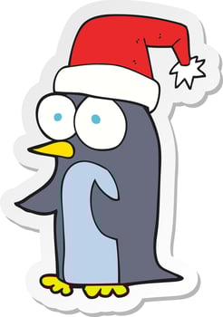 sticker of a cartoon christmas penguin vector