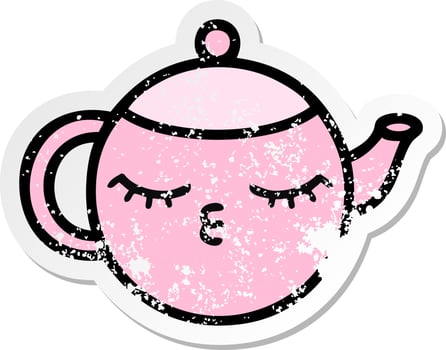 distressed sticker of a cute cartoon teapot vector