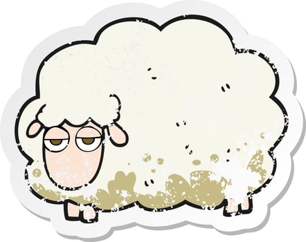 retro distressed sticker of a cartoon muddy winter sheep vector