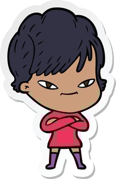 sticker of a cartoon happy woman vector